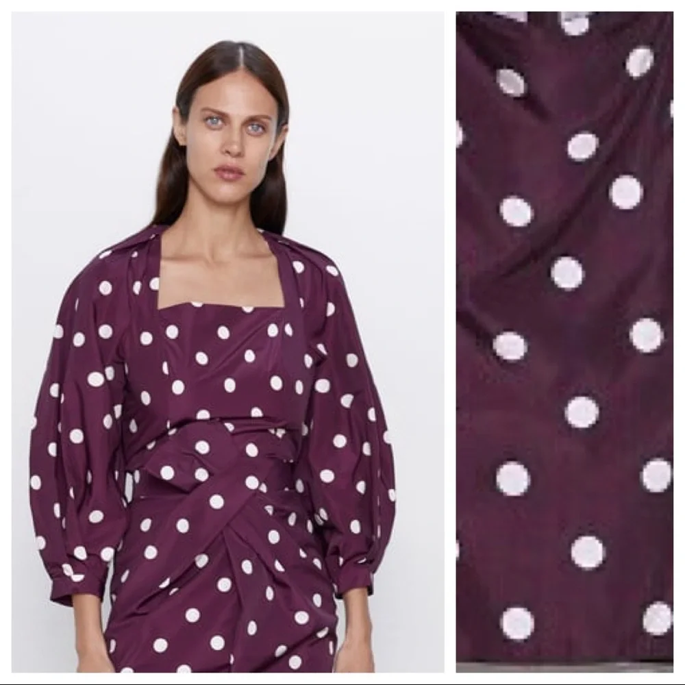 NWT. Zara Polka Dots Taffeta Blouse. Size S.